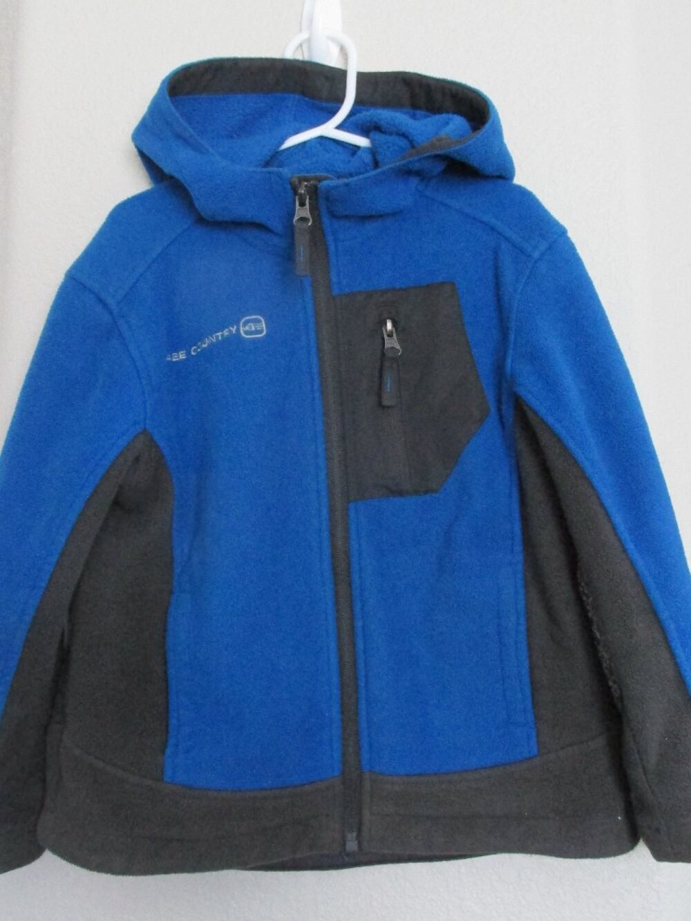 Free Country Hooded Zip Front Fleece Jacket Boys‎ Size 4 Blue Long Sleeve Coat